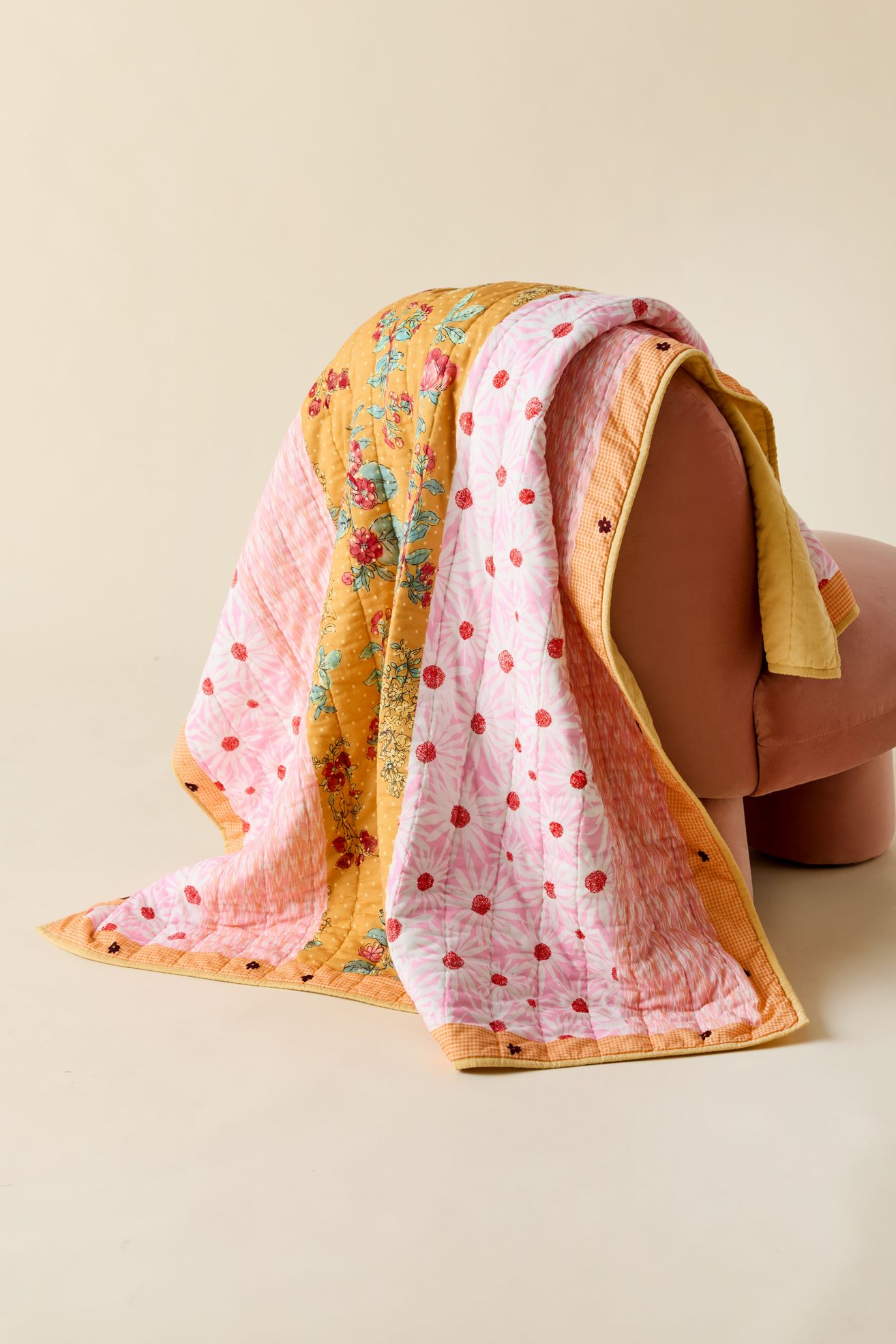 Jasmine Cotton Seed Stitch Quilted Throw Blanket - Patchwork, ONE SIZE