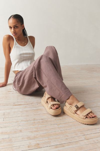 Shop Steve Madden Bigmona Raffia Platform Sandal In Natural Raffia, Women's At Urban Outfitters