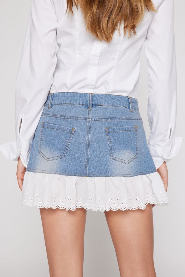 Denim ruffle 2024 mini skirt