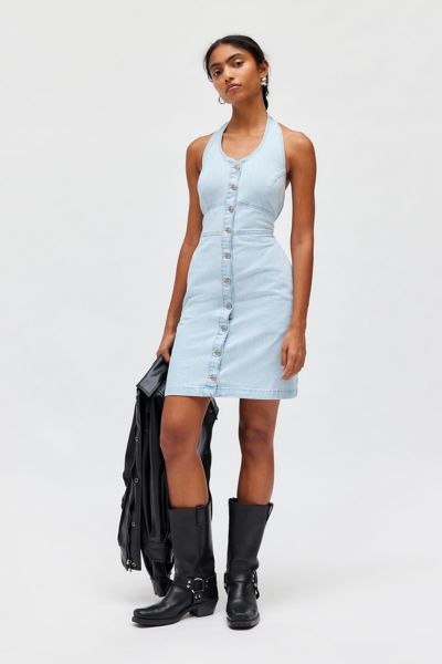 Levi's Janeesah Denim Button Front Halter Mini Dress | Urban Outfitters