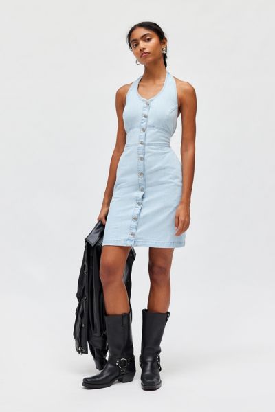 levi’s® janeesah denim button front halter mini dress