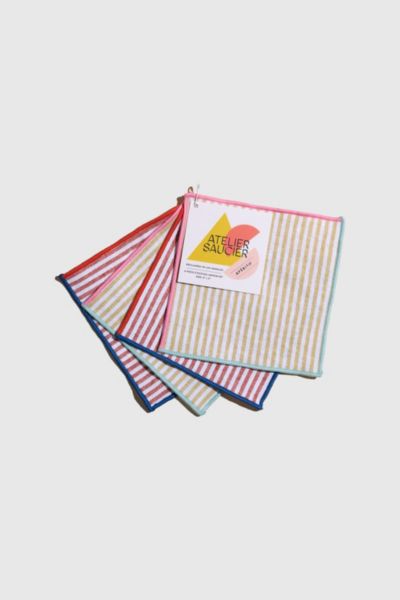 Atelier Saucier Patterned Cocktail Napkin Set In Carnival Stripe At Urban Outfitters In Multi