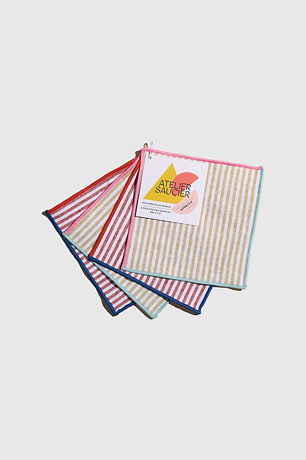 Atelier Saucier Patterned Cocktail Napkin Set In Carnival Stripe At Urban Outfitters In Multi