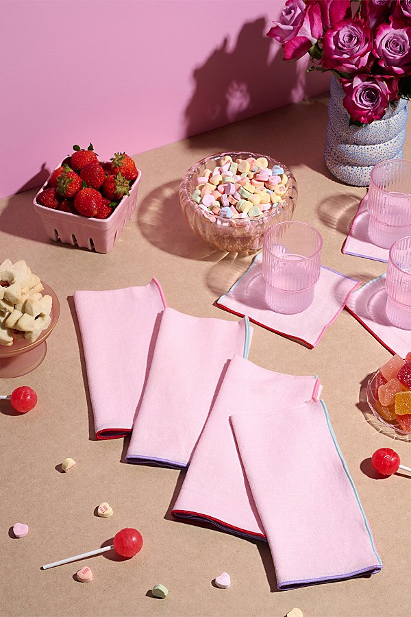 Atelier Saucier Blush Linen Napkin Set In Candy Crush At Urban Outfitters In Pink