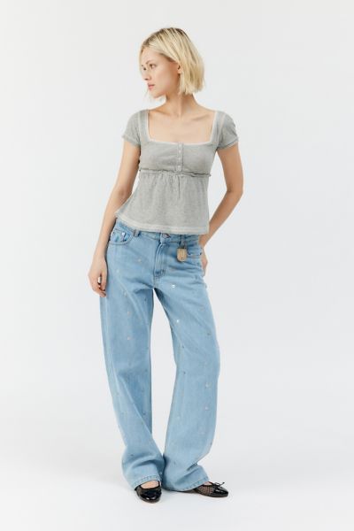 BDG Brittney Square Neck Henley Babydoll Tee