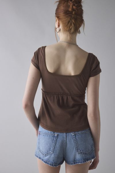 BDG Brittney Square Neck Henley Babydoll Tee