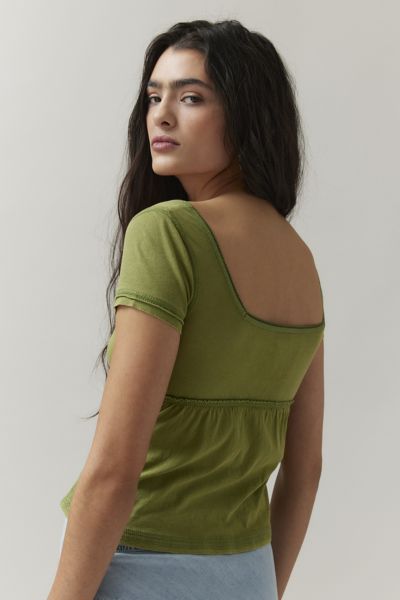 BDG Brittney Square Neck Henley Babydoll Tee