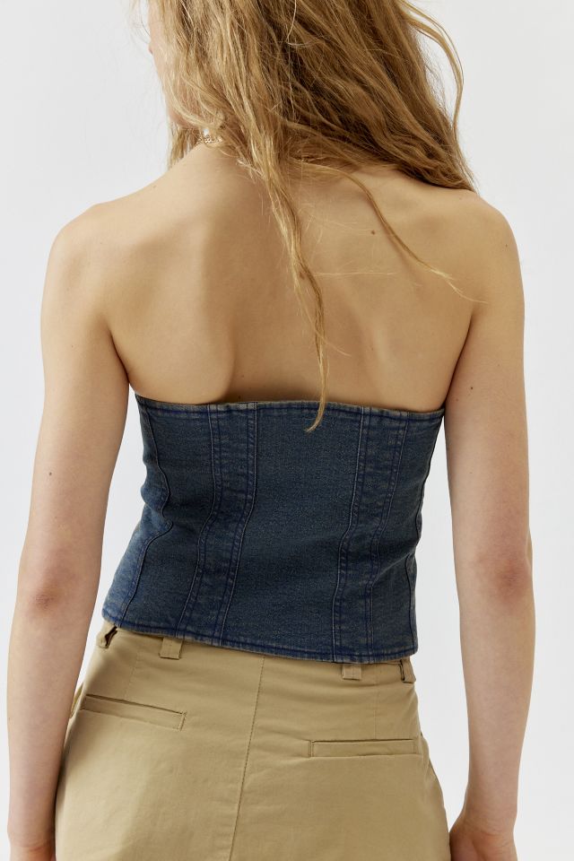 UO Leila Denim Lace-Up Tube Top #3