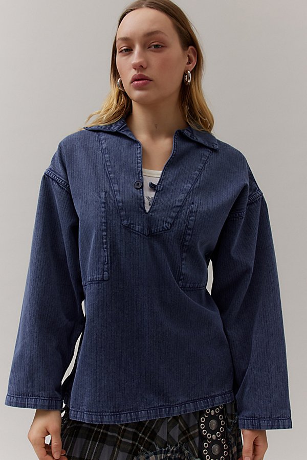 Bdg Goldie Denim Popover Top In Blue, Women's At Urban Outfitters