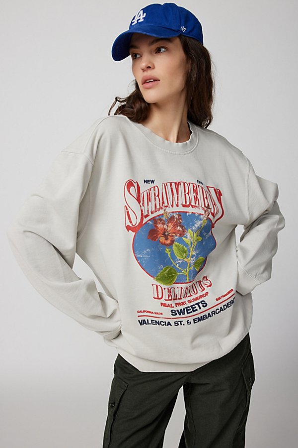 Urban Outfitters Strawberry Pullover Sweatshirt In Ivory, Women's At