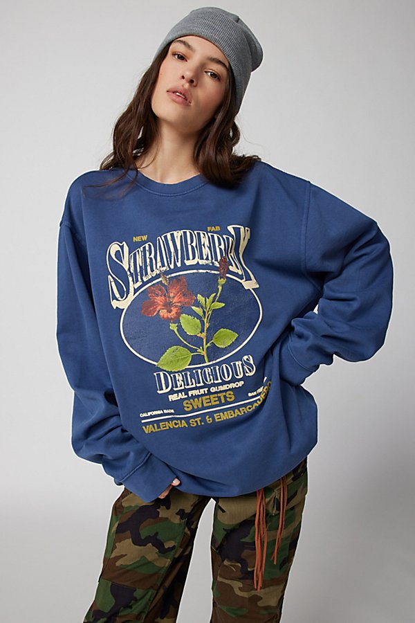 Urban Outfitters Strawberry Pullover Sweatshirt In Navy, Women's At