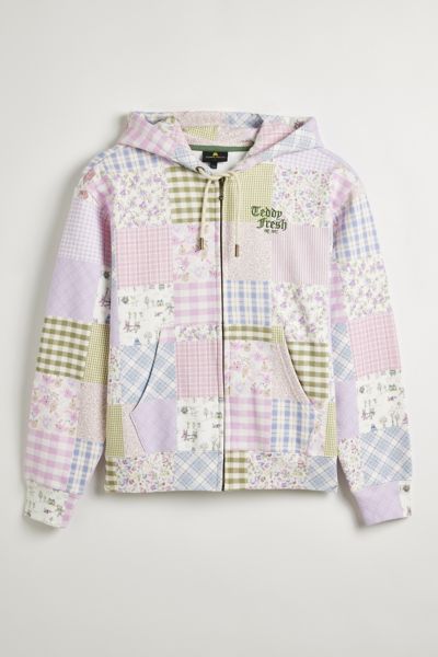 Shop Teddy Fresh Quilt Print Full-zip Hoodie Sweatshirt At Urban Outfitters In Multicolor