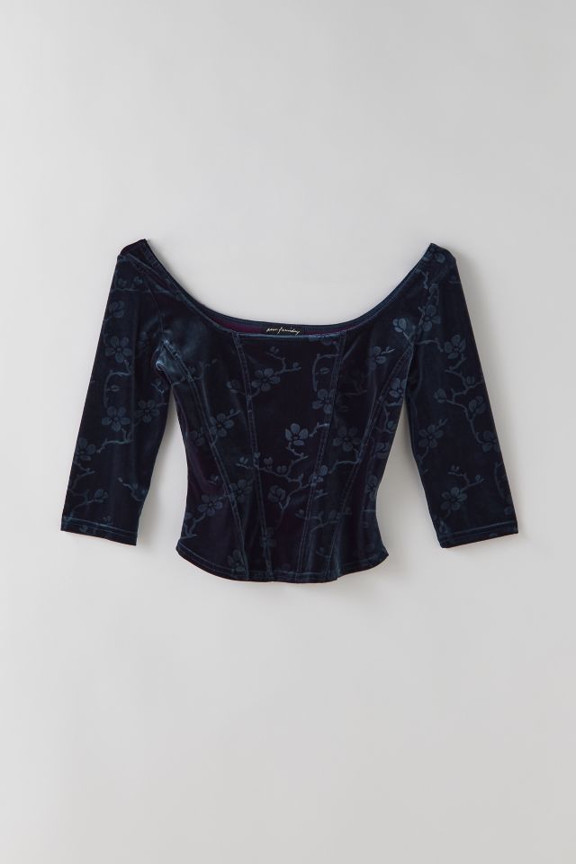 Deep Blue Velvet Corset Top –