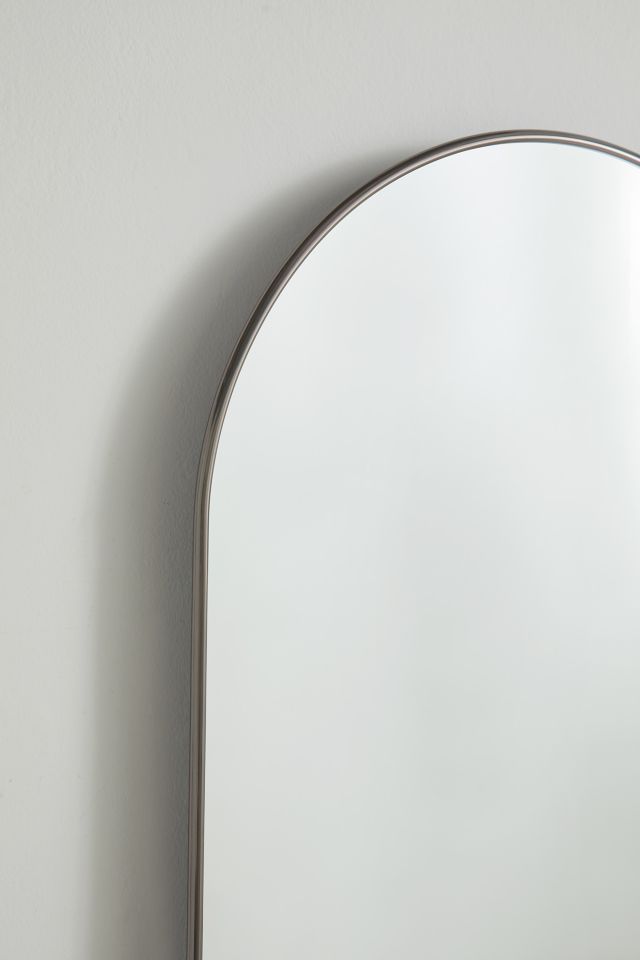 Elegant Arch Brass Leaning Floor Mirror with Sleek Metallic Rim