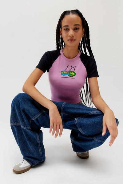 Shop Obey Earth Gives Me The Creeps Stevie Baby Tee In Lavender, Women's At Urban Outfitters
