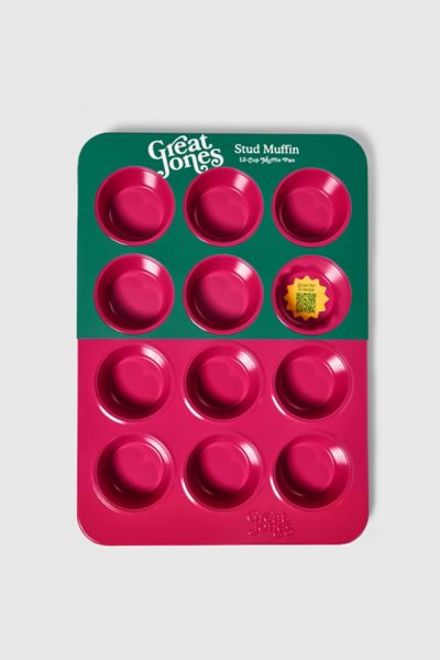 Great Jones Stud Muffin Nonstick Pan In Raspberry