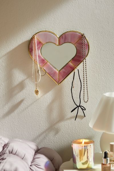 Heart Stained Glass Jewelry Storage Mirror