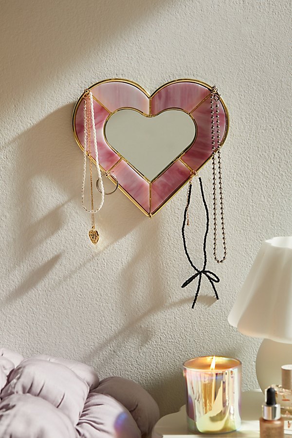 Urban Outfitters Heart Stained Glass Jewelry Storage Mirror In Pink At