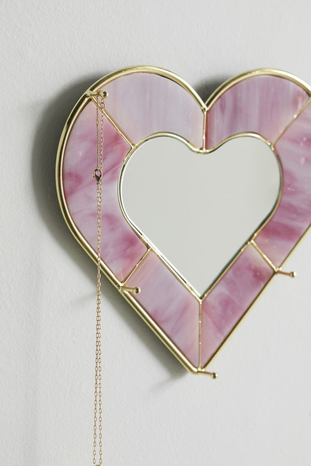 Miroir de Rangement de Bijoux en Vitrail en Forme de Cœur #3