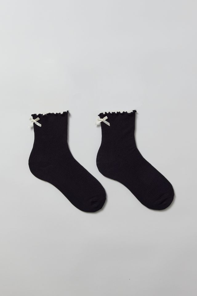 Ribbed Knit Ruffle & Bow Crew Sock #1