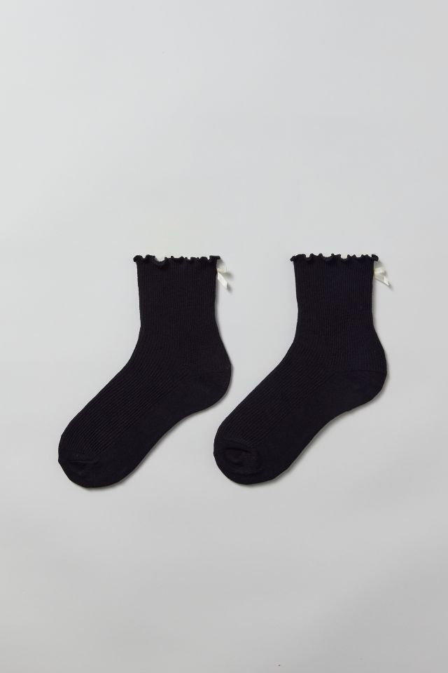 Ribbed Knit Ruffle & Bow Crew Sock #2