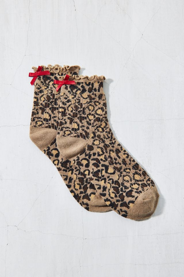 Ribbed Knit Ruffle & Bow Crew Sock #1