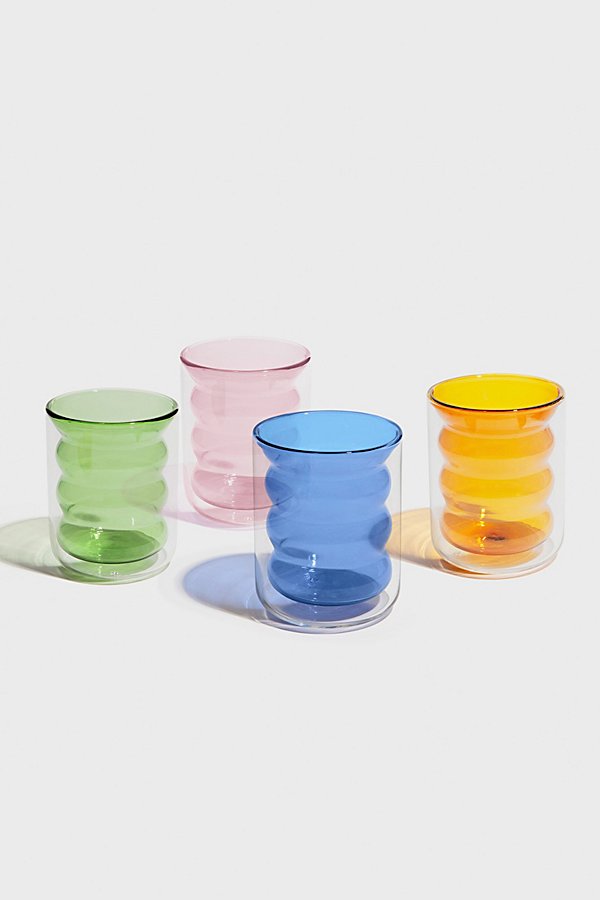 Poketo Double Wall Groovy Glass Cup In Blue At Urban Outfitters In Multi