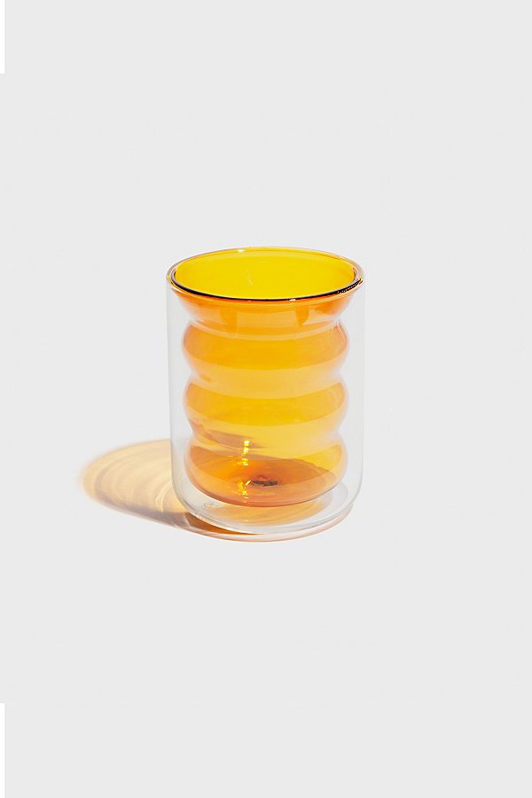 Poketo Double Wall Groovy Glass Cup In Amber At Urban Outfitters In Orange