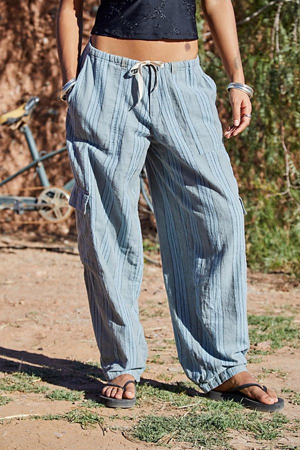 Bdg Cody Striped Linen Cocoon Cargo Pant In Blue At Urban Outfitters