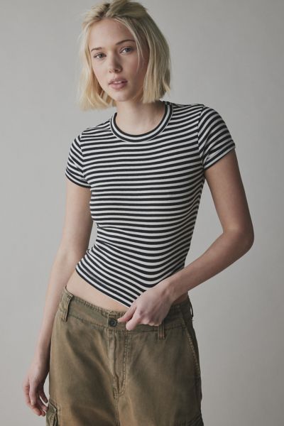 BDG TOO PERFECT SHORT SLEEVE TEE IN BLACK/WHITE, WOMEN'S AT URBAN OUTFITTERS 