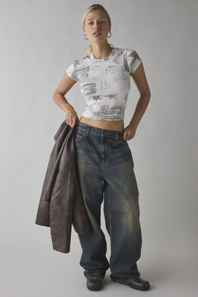 Bdg Too Perfect Short Sleeve Tee In Varsity Star, Women's At Urban Outfitters