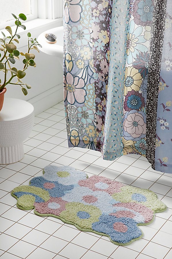 Urban Outfitters Vera Floral Bath Mat In Sky At