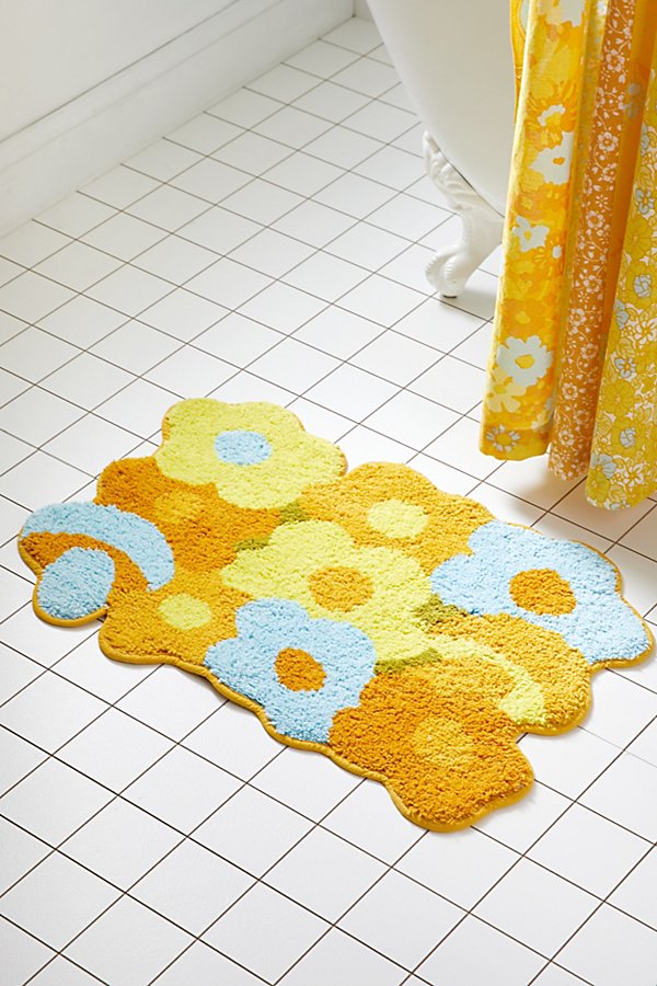 Urban Outfitters Vera Floral Bath Mat In Yellow At