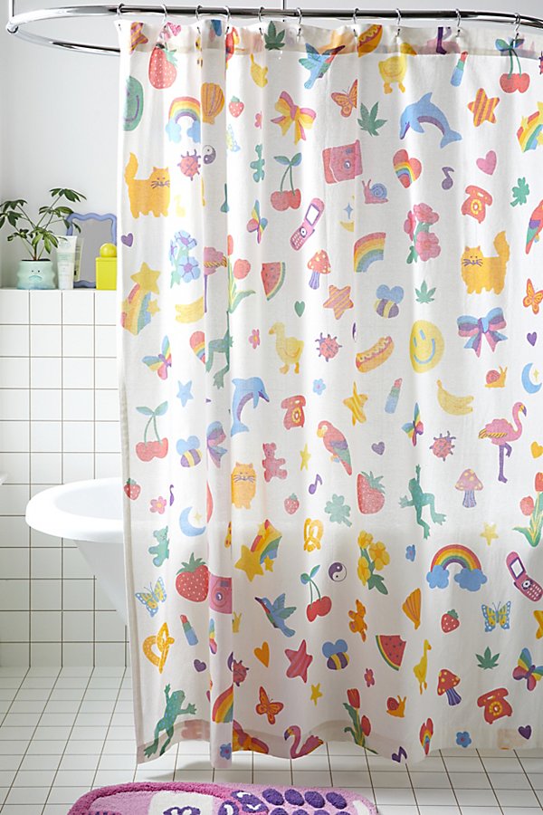 Shop Urban Outfitters Stickers Shower Curtain In Assorted At