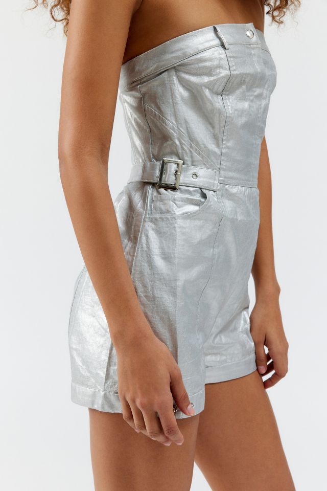 UO Yara Metallic Strapless Romper #2