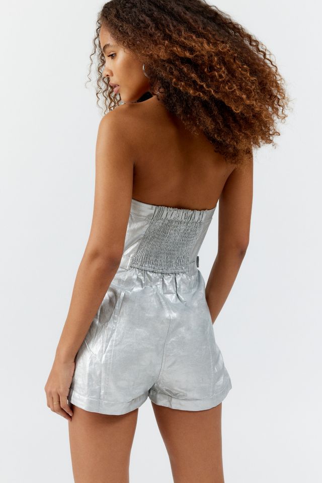 UO Yara Metallic Strapless Romper #3