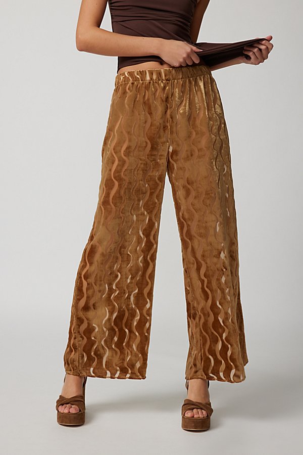 Urban Renewal Parties Remnants Velvet Burnout Pull-on Pant In Tan At Urban Outfitters