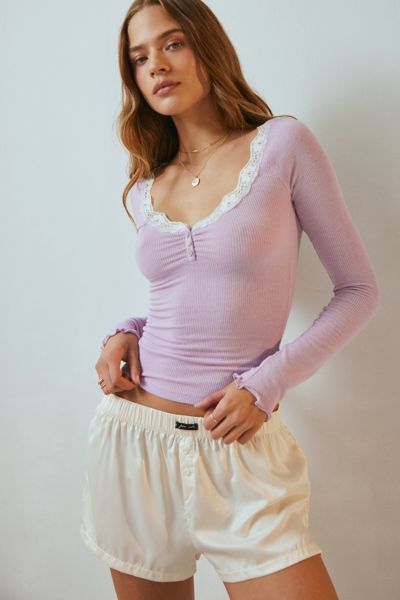 Out From Under Diana Layering Lace-trim Henley Top In Violet, Women's At Urban Outfitters