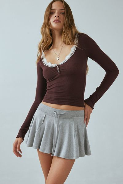 Out From Under Diana Layering Lace-trim Henley Top In Dark Brown, Women's At Urban Outfitters