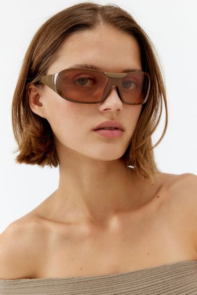 Shop Urban Outfitters Sienna Plastic Shield Sunglasses In Brown, Women's At