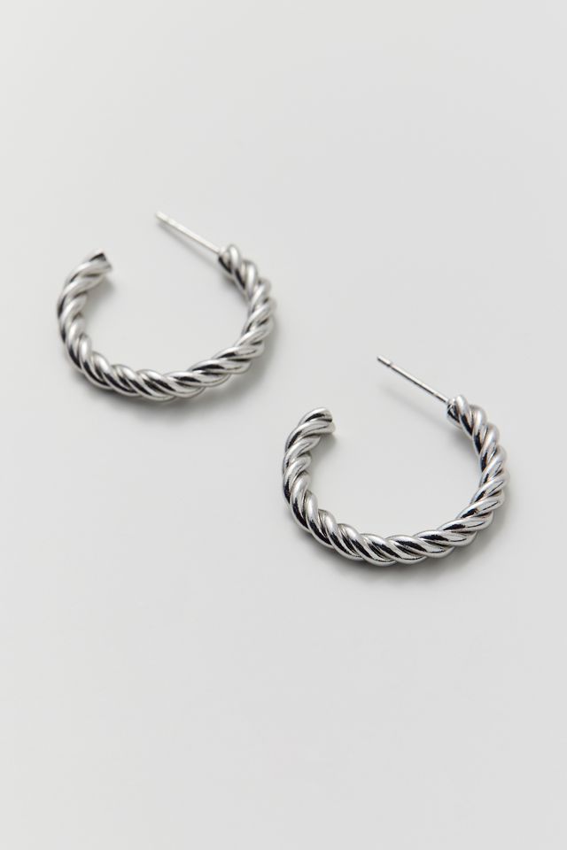 14k Gold &  White Gold Plated Twisted Hoop Earring #2