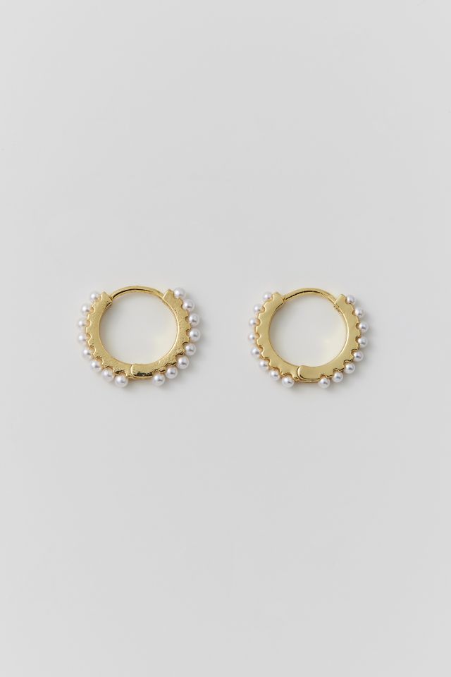 14k Gold &  White Gold Plated Pearl Hoop Earring #1