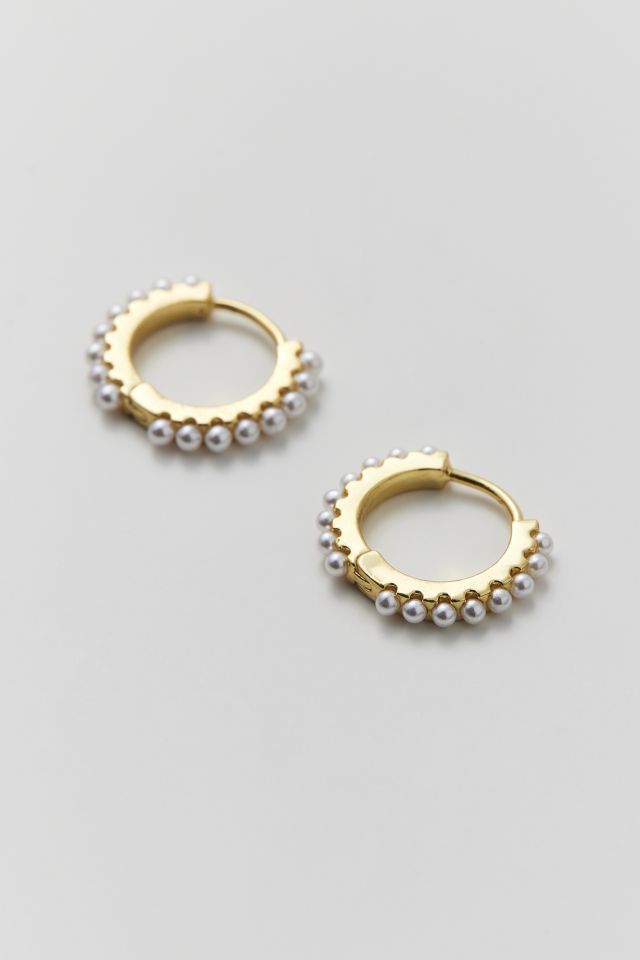 14k Gold &  White Gold Plated Pearl Hoop Earring #2