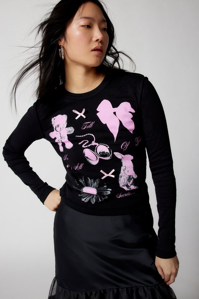 All Your Secrets Long Sleeve Baby Tee Urban Outfitters
