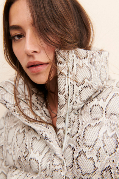 En Saison Snakeskin Printed Puffer