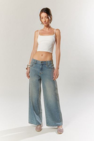 House Of Sunny Crystalized Wide Leg Jean In Light Blue, Women's At Urban Outfitters In Multi
