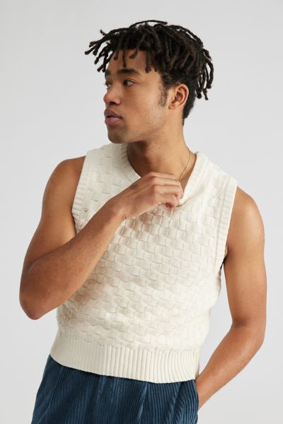 White Sleeveless Knitted Cardigan, Buy Mens Sweaters