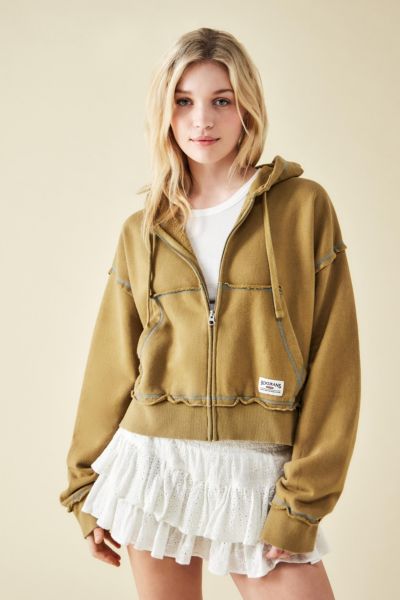 Bdg Slouchy Zip-through Hoodie In Khaki At Urban Outfitters
