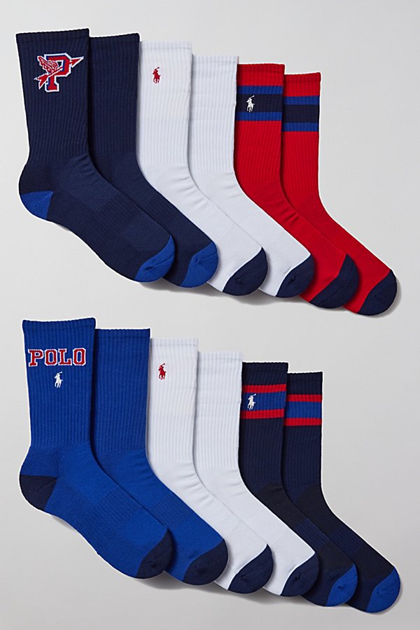 Polo Ralph Lauren Wing Crew Sock 6-pack In Assorted, Men's At Urban Outfitters In Multi