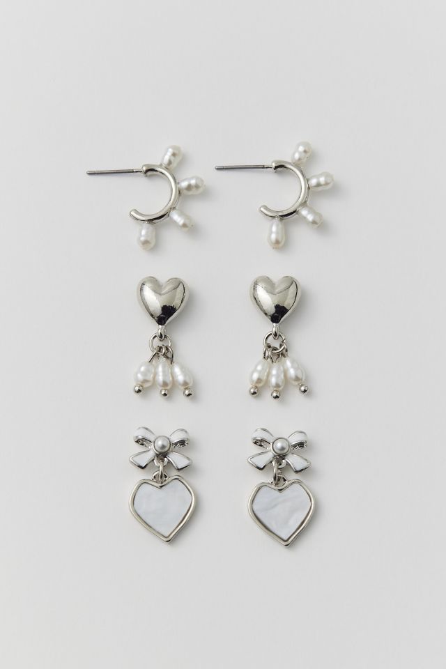 Pearl Bow Heart Delicate Earring Set | Urban Outfitters